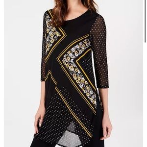 Alfani Printed Mesh Tunic Style Top Petite…